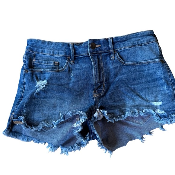 Abercrombie & Fitch Shorts Size 4 / 27 Blue Denim Jean Short Raw Hems Distressed - Picture 2 of 13